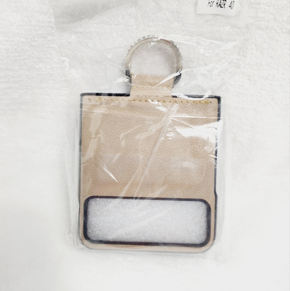 Case For Motorola Razr 40 With Diamond Ring Holder Pu Leather Beige
